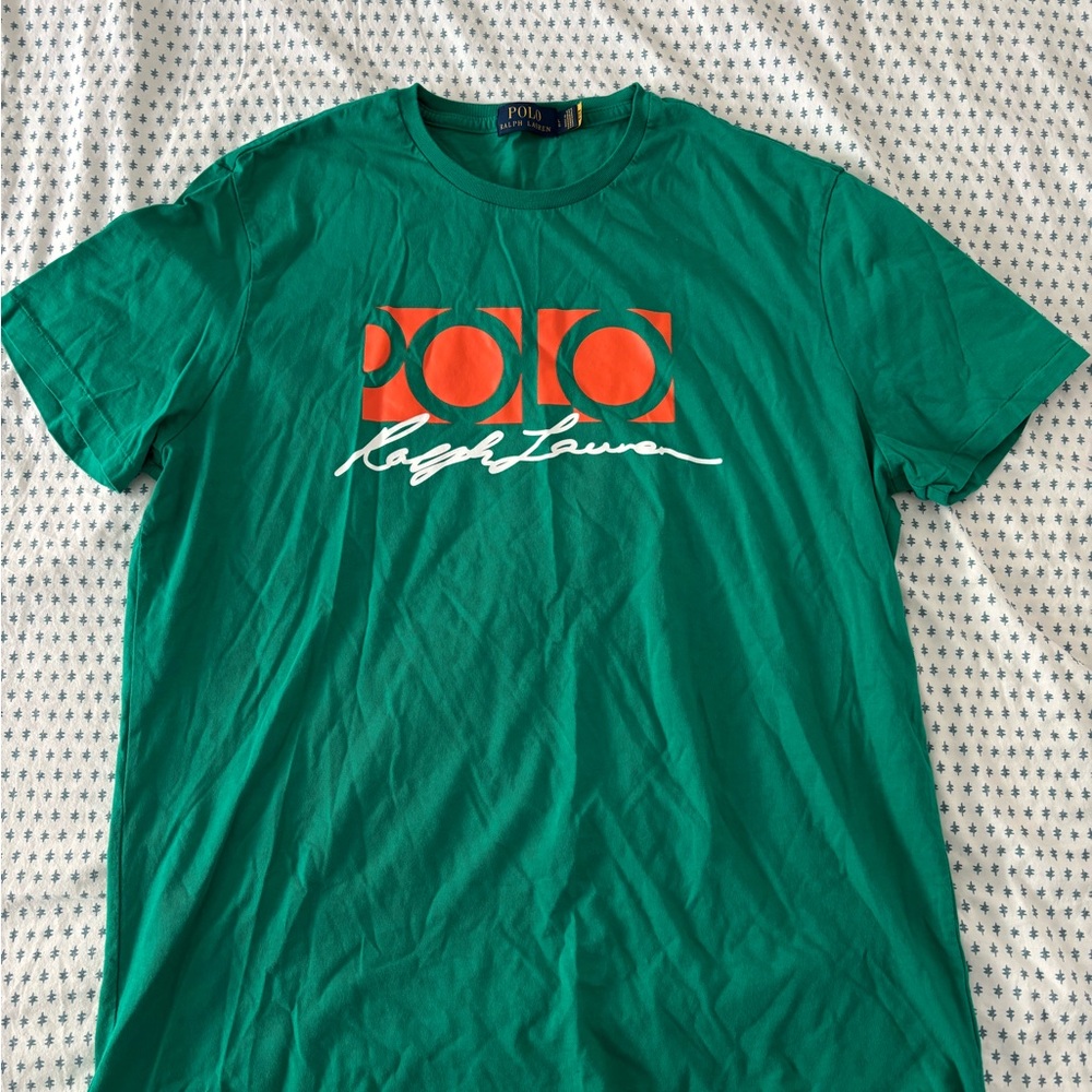 Ralph Lauren Green Tee with Bold Orange Design